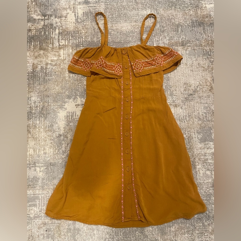 Aeropostale Brownish Orange Blouse Dress Tunic Size S Button Down & Embroidered